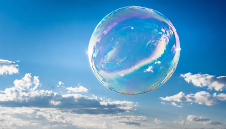 big soap bubble over a blue sky backgroundの素材