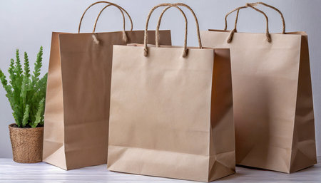 recycled paper shopping bag on white backgroundの素材