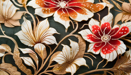 fabric with floral batik patternの素材