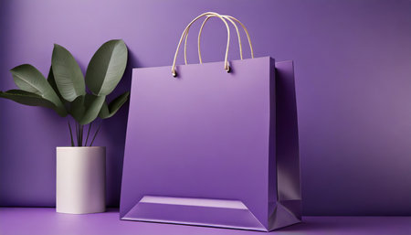 mock up of a blank purple shopping bag on purple background fashion product sale 3dの素材