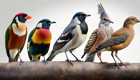 group of birds on white backgroundの素材