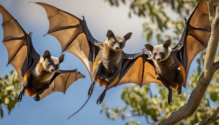 three grey headed flying foxesの素材