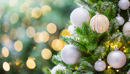 christmas holidays banner tree bokeh backgroundの素材