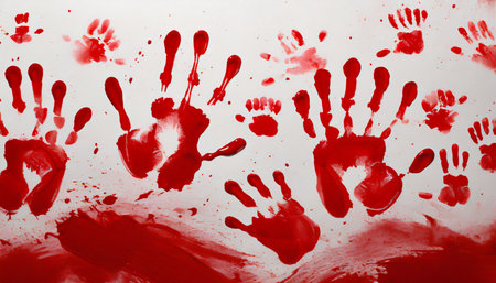 bloody handprints white background redの素材