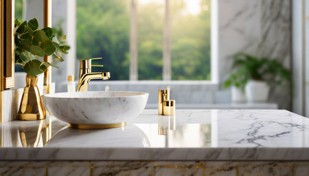 luxury white marble bathroom countertop with copy spaceの素材