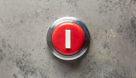 overhead of red pause push button on concrete backgroundの素材