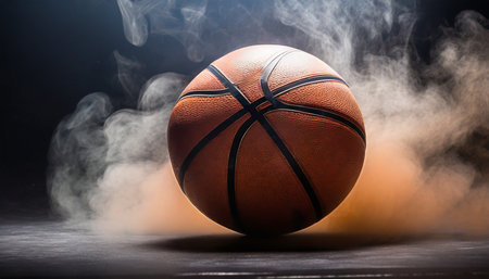 basketball with on black background with smokeの素材