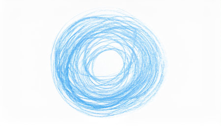 hand drawn scrawl sketch line hatching circle blue pen pencil pastel texture art grunge texture on white backgroundの素材