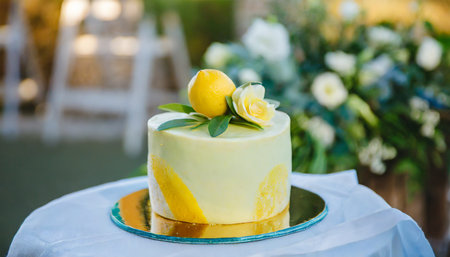 small wedding cake with lemon accentsの素材