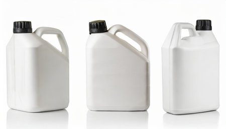 white canister jerrycan for motor oil and other on white backgroundの素材