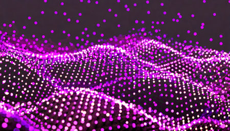 confetti lots of futuristic dots on a dark background colored musical wave holiday postcard 3d renderingの素材