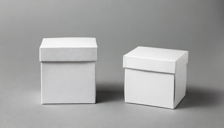 two white textured boxes packaging mockup for fragrance or perfume isolated in gray studioの素材