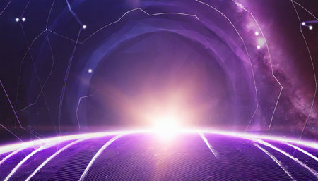 creative glowing purple metaverse space backdrop abstract world and innovation concept 3d renderingの素材