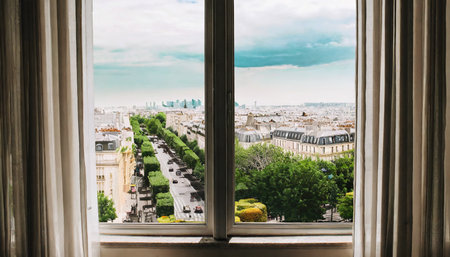 view of the city from the window paris eiffel tower view from the balcony of paris photo wallpapers for the interiorの素材