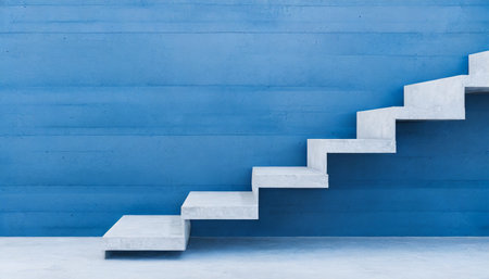 abstract empty modern concrete staircase on concrete wall outside industrial interior background template or career or growth conceptの素材