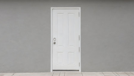 closed white door on concrete wallの素材