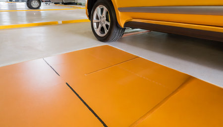 close up of modern car in parking lot anti slip coating floor for safetyの素材