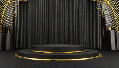black friday concept design of blank podium on black fabric background 3d renderの素材