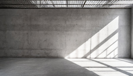 abstract empty modern concrete room with ceiling opening grid shadow and rough floor industrial interior background templateの素材
