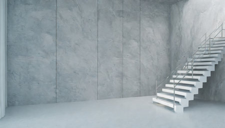 abstract empty modern concrete room with wall and stairs 3d renderingの素材