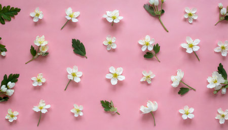 flower blossom pattern on pink background top viewの素材