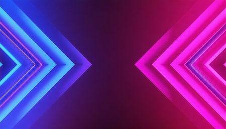 3d render abstract panoramic neon background with arrows showing right direction blue pink red gradientの素材