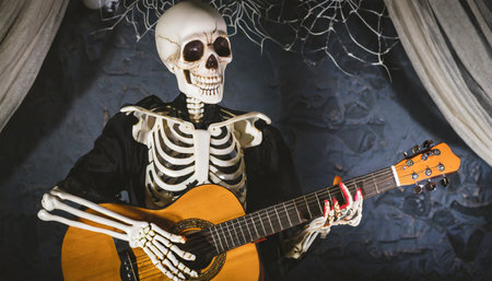 halloween skeleton playing guitar aiの素材