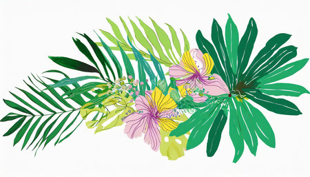 palm leaves palm branches abstract drawing tropical leavesの素材