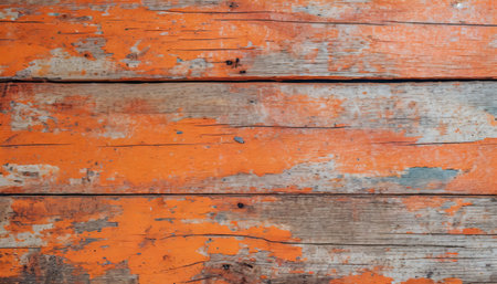 old wood plank with peeled orange paint rough and weathered wood surfaceの素材