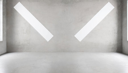 abstract empty modern concrete room with double arrow in the back wall and rough floor industrial interior background templateの素材