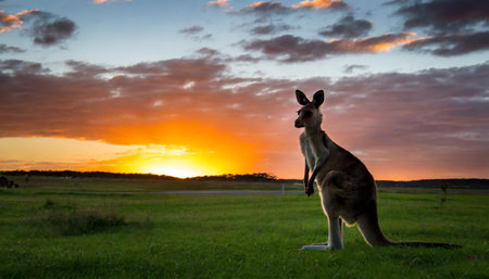 kangaroo sunset australiaの素材