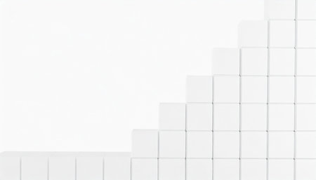 random shifted rotated white cube boxes block background wallpaper banner with copy spaceの素材