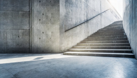 abstract empty modern concrete exterior room with large staircase and sunlight industrial background template conceptの素材