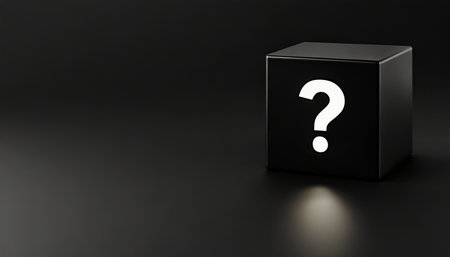 black cube with sign question mark background with copy space 3d renderの素材