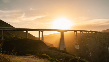 view of bixby creek bridge at sunsetの素材