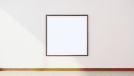 square frame with poster mockup on the white wall front view 3d renderingの素材
