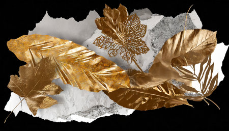 abstract torn brushstroke piece of metal leaf patal paper on png tranparent background gold and bronze colorの素材