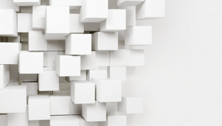 random islands of large white cube boxes block background wallpaper banner with copy spaceの素材