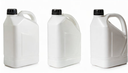 white canister jerrycan for motor oil and other on white backgroundの素材