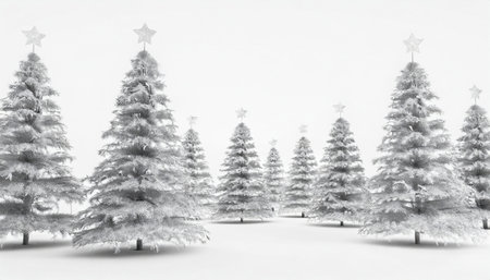 silver colored merry christmas tree forest on white 3d renderingの素材