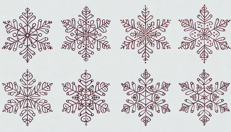 elegant modern ornate snowflakes vector set in vintage style isolated on background outline trendy snowflake symbol collection for christmas and new year decoration winter decorative design elementsの素材