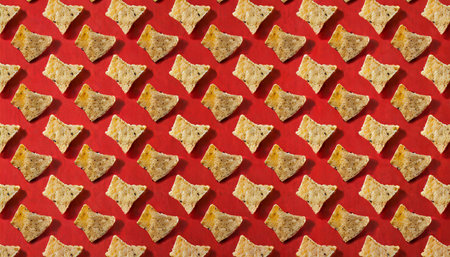 tortilla chips pattern on a red background repetition concept top viewの素材