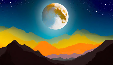 landscape with moon colorful abstract background wallpaperの素材