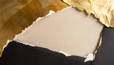 gold beige and black paper paper torn frame painting wall abstract texture copy space backgroundの素材