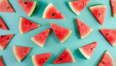 watermelon slices pattern viewed from above top view summer conceptの素材