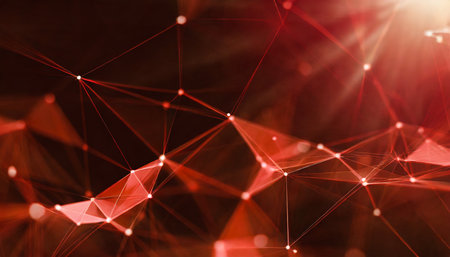 red abstract polygonal space with connecting dots and lines dark background connection structure 3dの素材