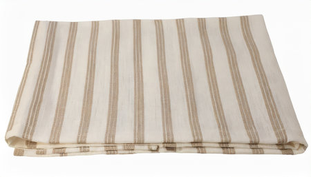 beige folded cotton striped napkin isolated kitchen towel top view element for designの素材