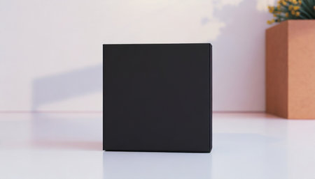 square black box mockup on white table 3d renderingの素材