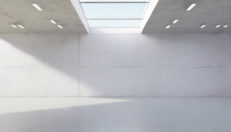 abstract empty modern concrete room with skylight from ceiling wall industrial interior background template 3d illustrationの素材