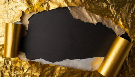 gold and black paper paper torn frame painting wall abstract texture copy space backgroundの素材